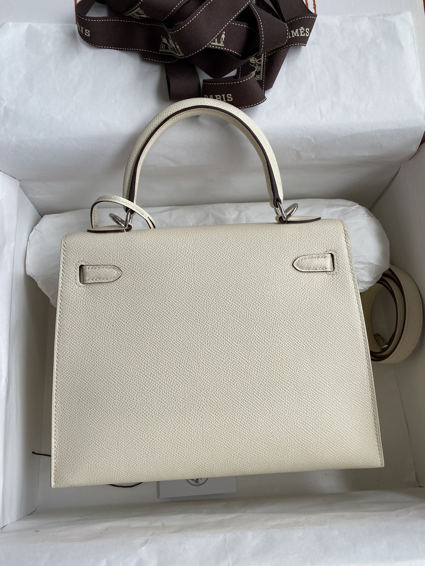 Hermes Kelly 25cm Handbag Shoulder Bag in White Epsom Leather